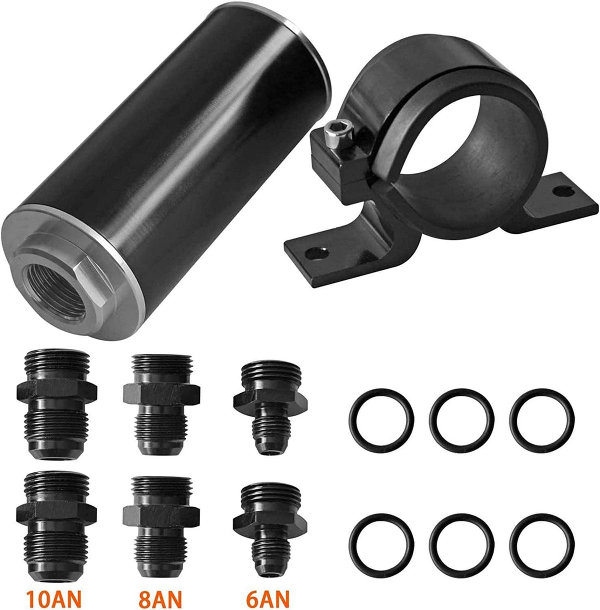 Solidspare 30 Micron Inline Fuel/Petrol Filter & Bracket Billet Aluminum AN6/AN8/AN10