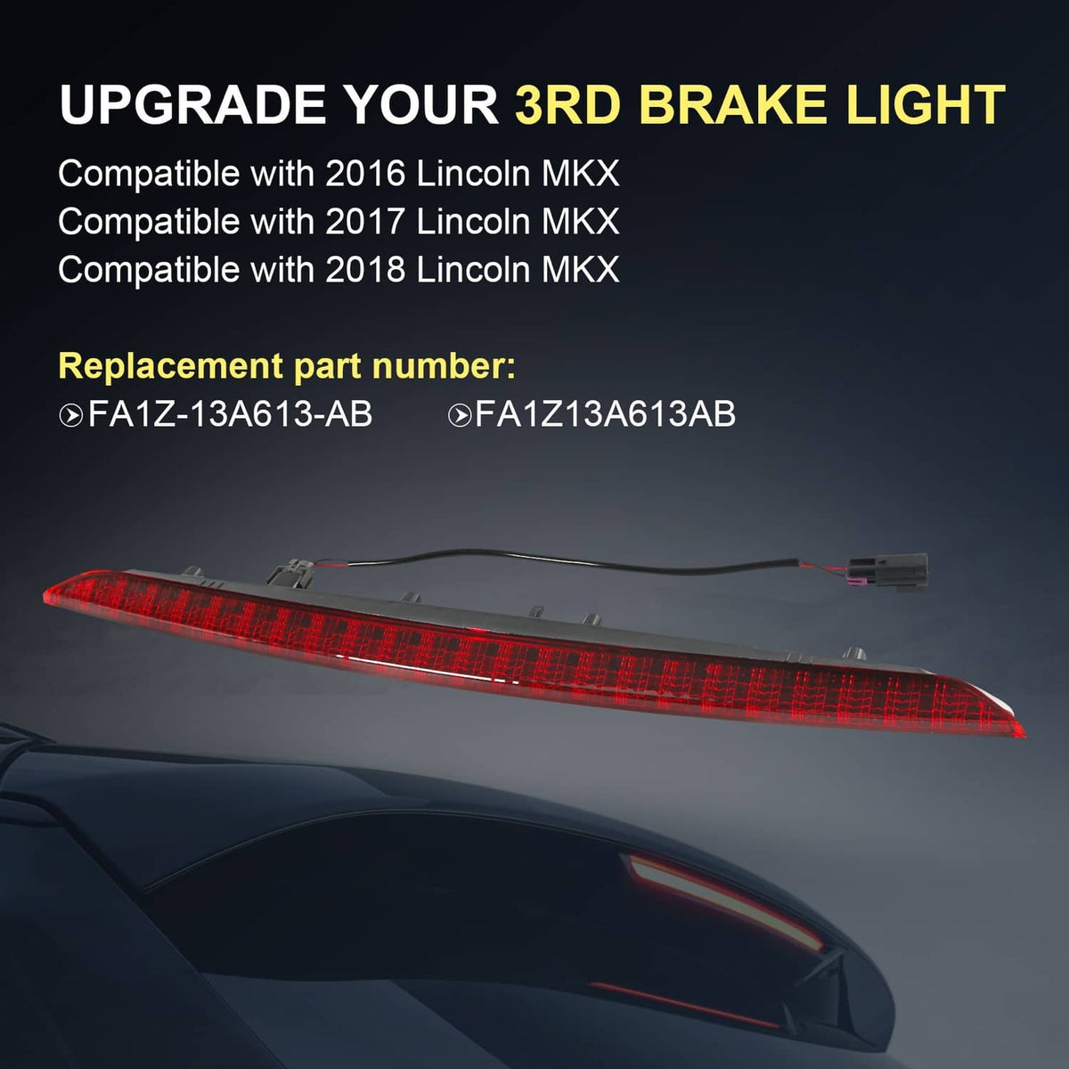 Solidspare High Third Mount Light 3rd Brake LED Fit 2016-2017 2018 Lincoln MKX FA1Z13A613AB