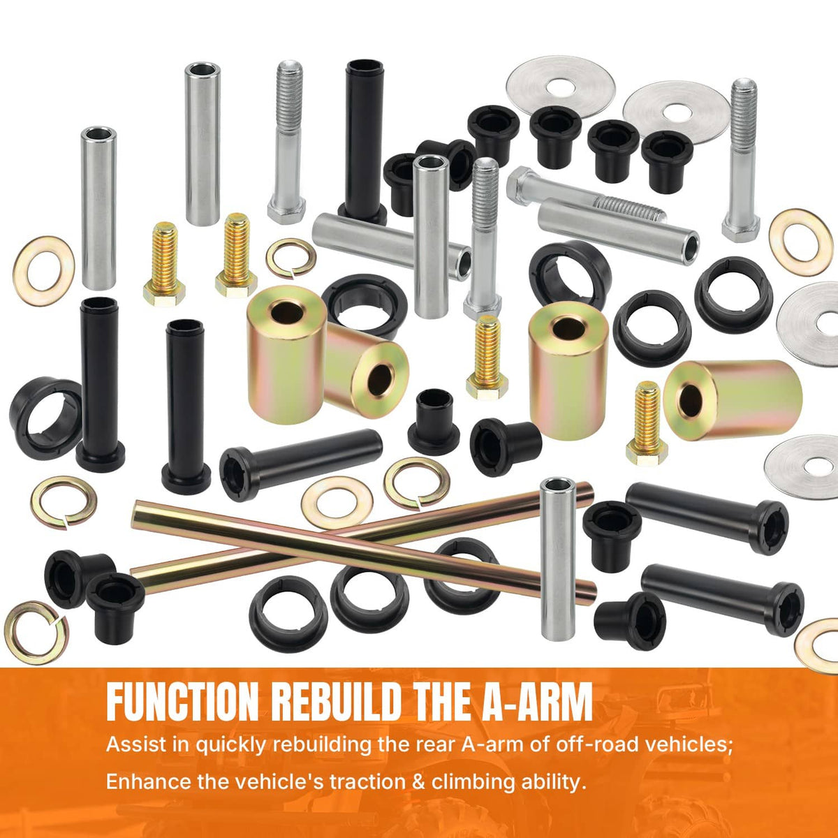 Solidspare Rear Left & Right A-Arm Bushing Shafts Blots Kit for 03-10 Polaris Sportsman 500