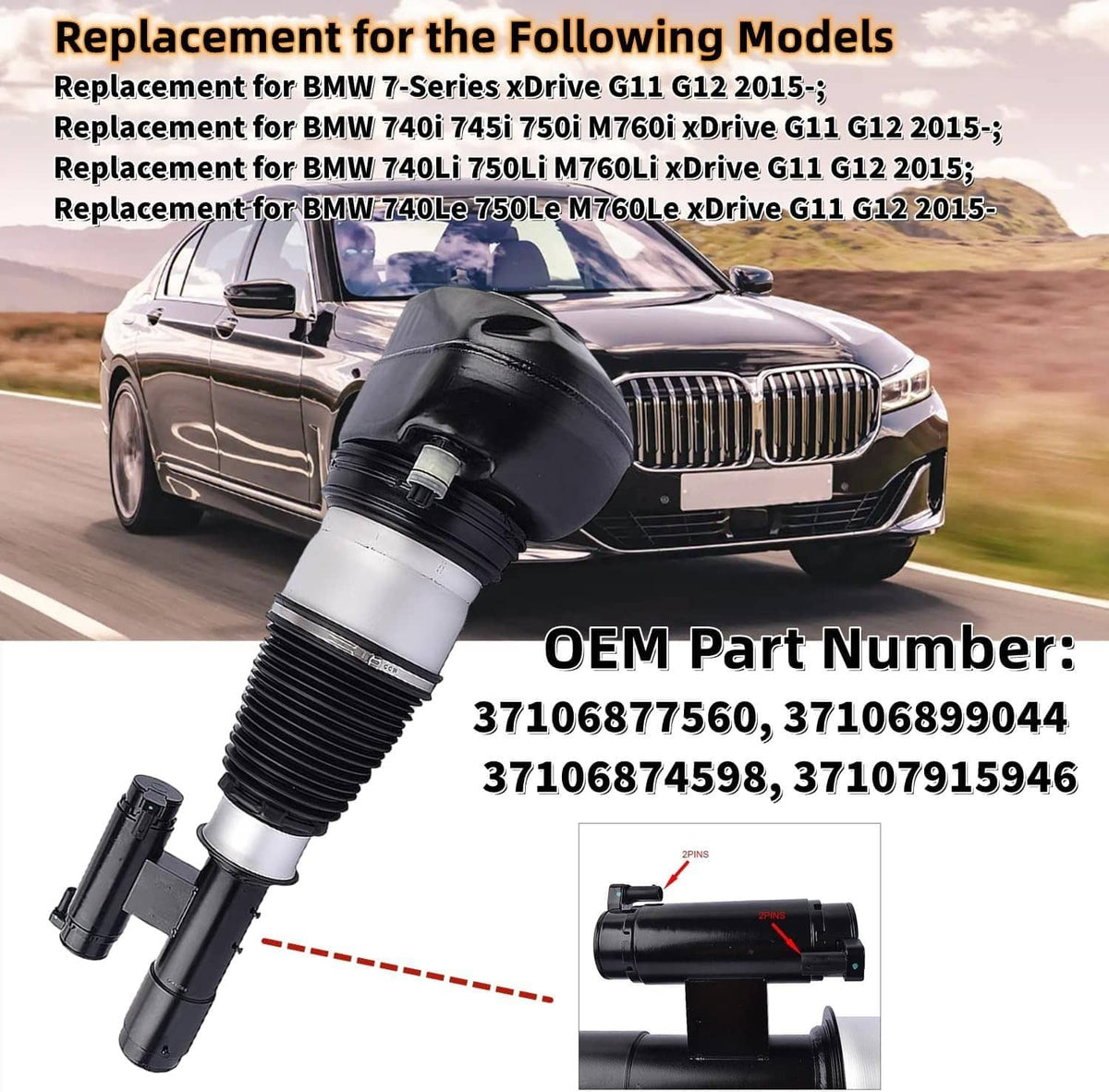 Solidspare 1 Pair For BMW 7 Series G11 G12 740i 750i EDC xDrive Front Air Suspension Struts