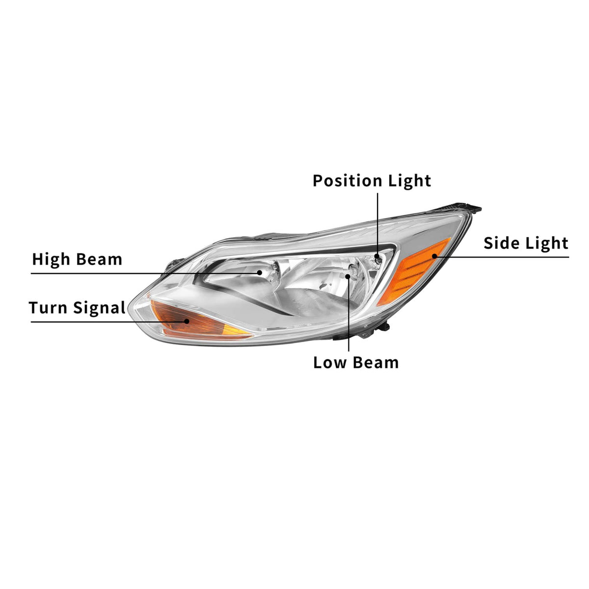 Solid Spare Clear Lens Halogen Left Driver Side Headlight For Ford Focus 2012-2014 W/Bulb