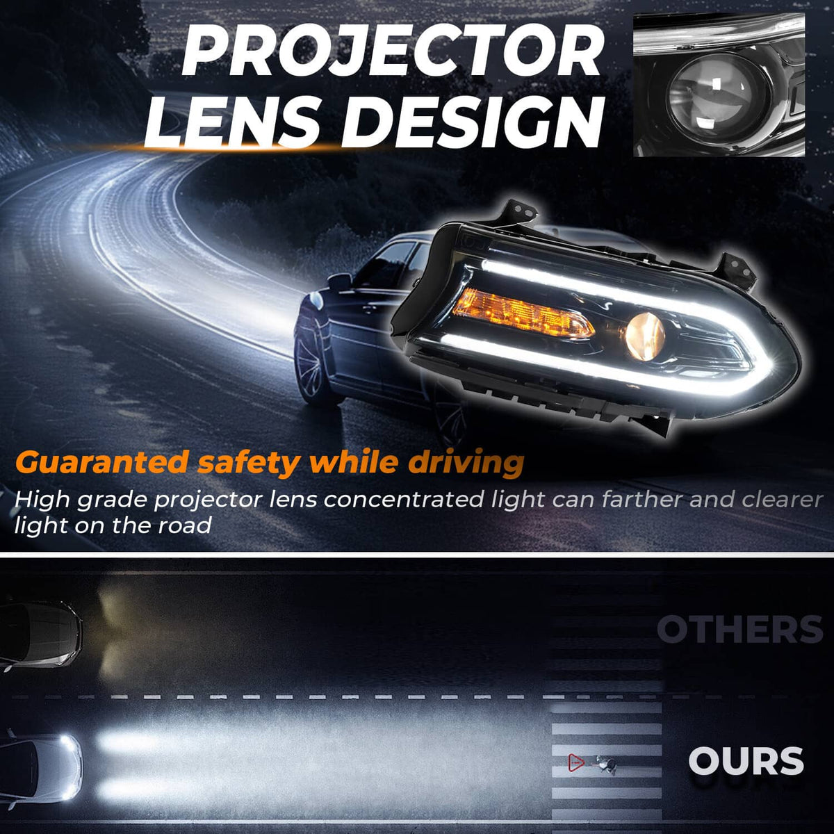 Solid Spare For 2015-2022 2023 Dodge Charger LED DRL Projector Headlight Driver Side Left