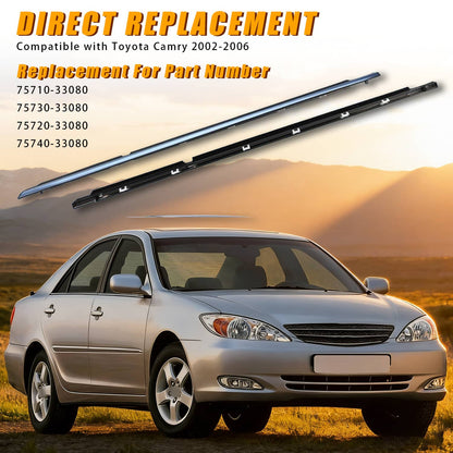 Solidspare 4x Window Molding Trim Weather Strip Seal Strip for 2002-2006 Toyota Camry Blcak