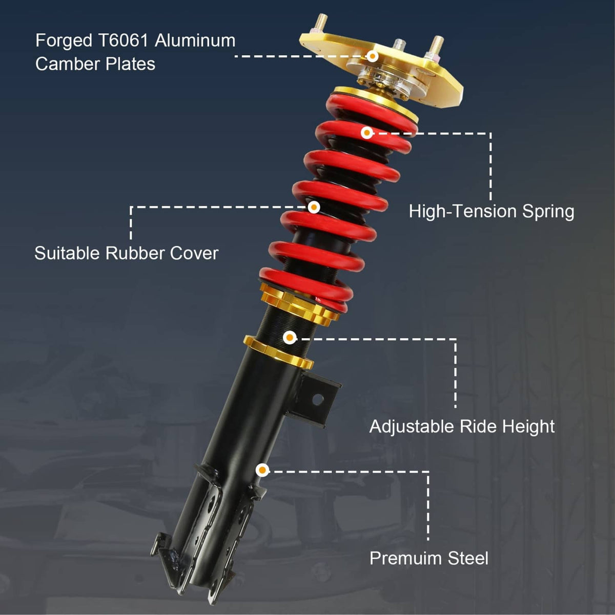 Solidspare Full Coilovers For 2000-2005 Mitsubishi Eclipse 3rd-Gen D53A / D52A Adj Height