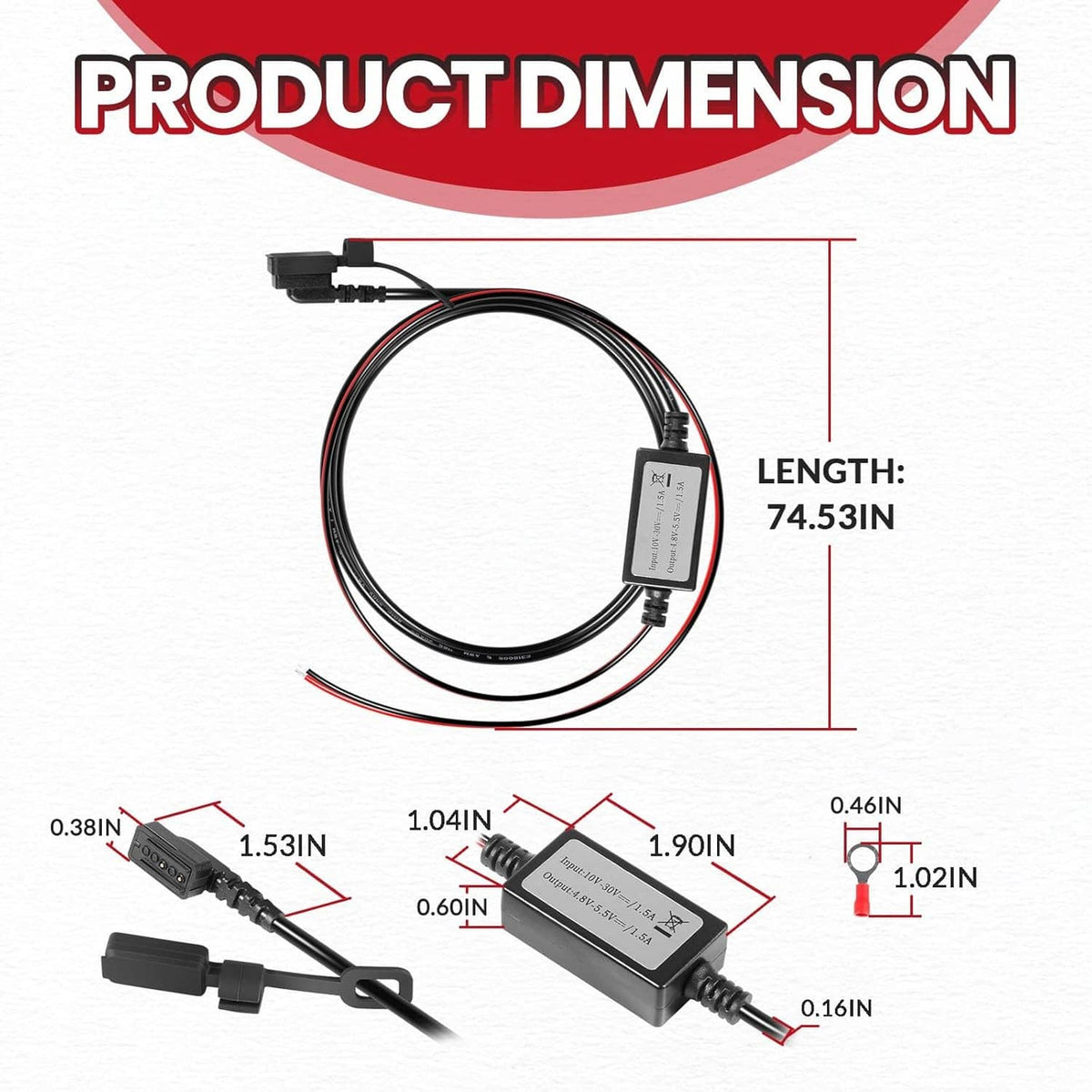 Solidspare 010-12953-03 Motorcycle Power Cable for Garmin Tread and zūmo XT Navigators 5.5"