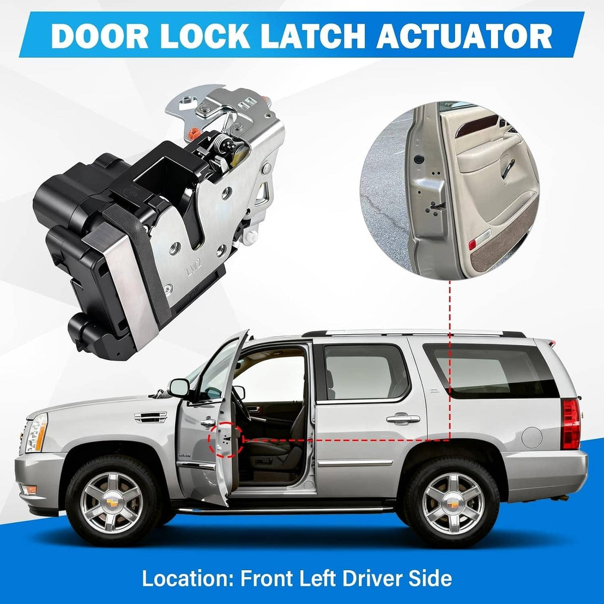 Solid Spare Door Lock Actuator Integrated Latch LH Driver Side Front for Chevy GMC Silverado