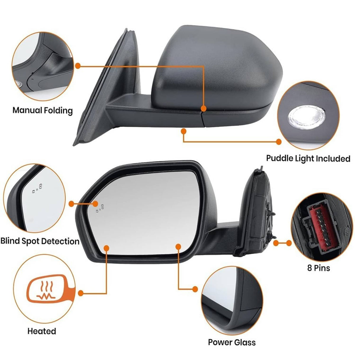 Solidspare New Driver Power Mirror For 2020-2024 Ford Explorer Power Heated Manual Folding