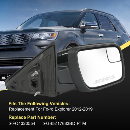 Solidspare Door Mirror Right Passenger Side For Ford Explorer 2012-2019FO1321554 Black 7Pin