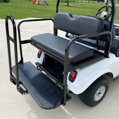 Solidspare Golf Cart Flip Rear Back Seat Kit Black Cushion For Club Car DS 00-13 w/Grab Bar