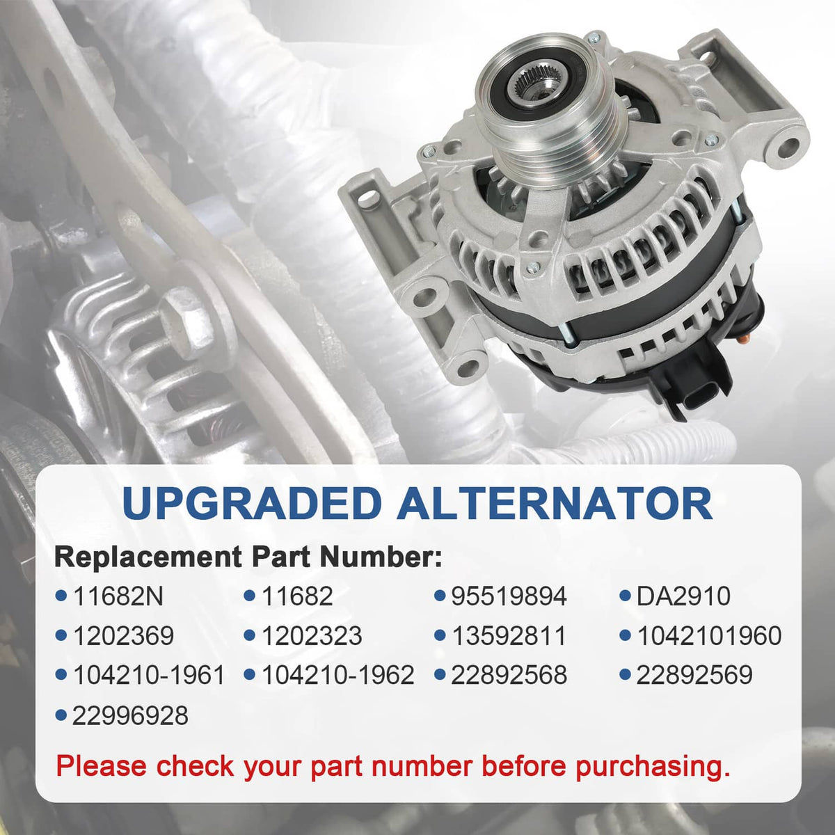 Solidspare Alternator For 11682 Chevrolet Malibu 2013-2015 2.5L 2016-2019 2.0L 104210-1962