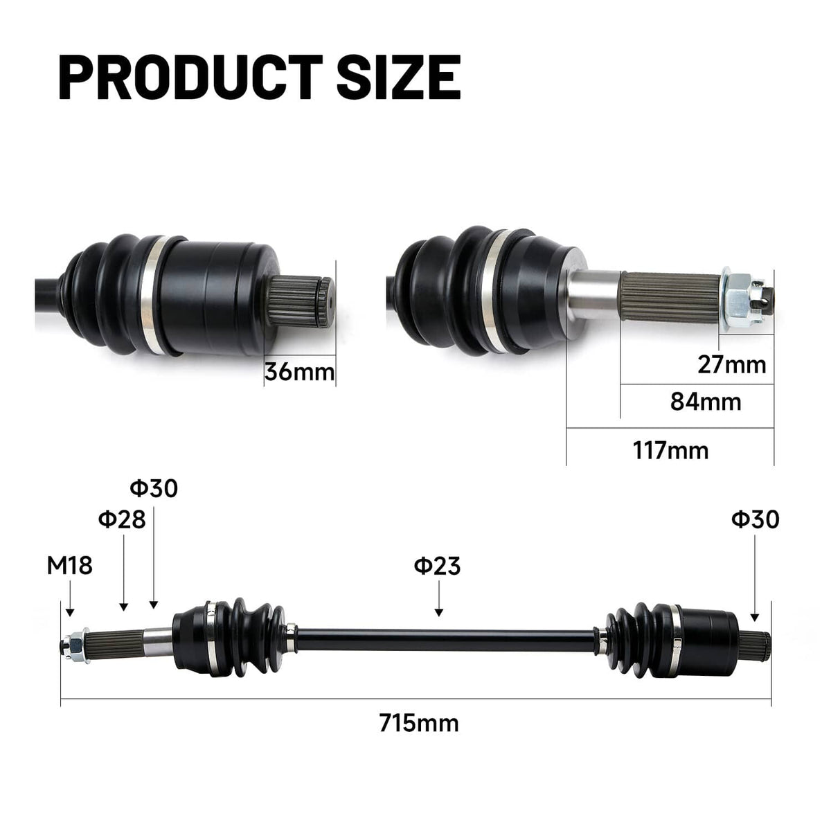 Solidspare Rear CV Axles For Polaris 2017-2019 Ranger Crew XP 1000 EPS & 2017-2018 XP 900