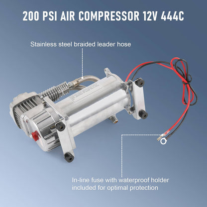 Solidspare 150 PSI AIR COMPRESSOR 1 /4″ HOSE KIT FOR TRAIN HORNS BAG SUSPENSION FOR 12V