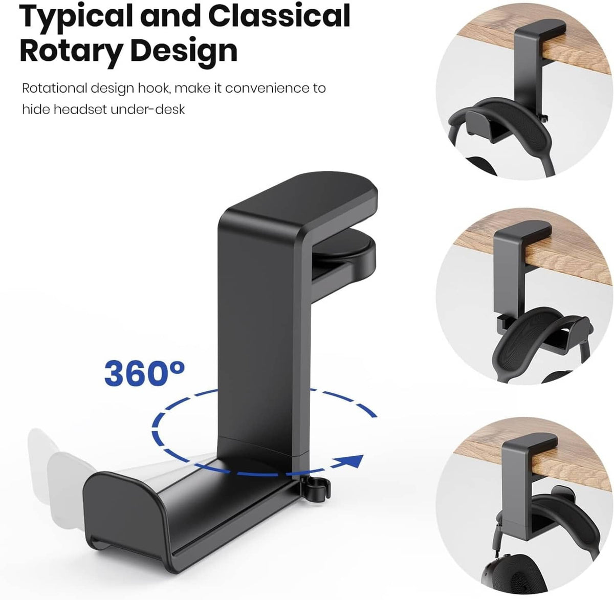 Solid Spare 360?? Gaming Headphone Hanger Display Stand Holder Hook Under Desk Headset Mount