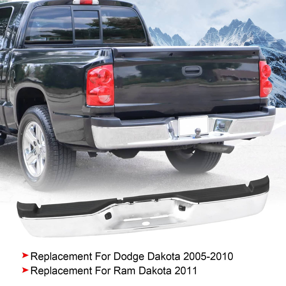 Solidspare Chrome Steel Rear Step Bumper Assembly for 2005-2011 Dodge Dakota Truck