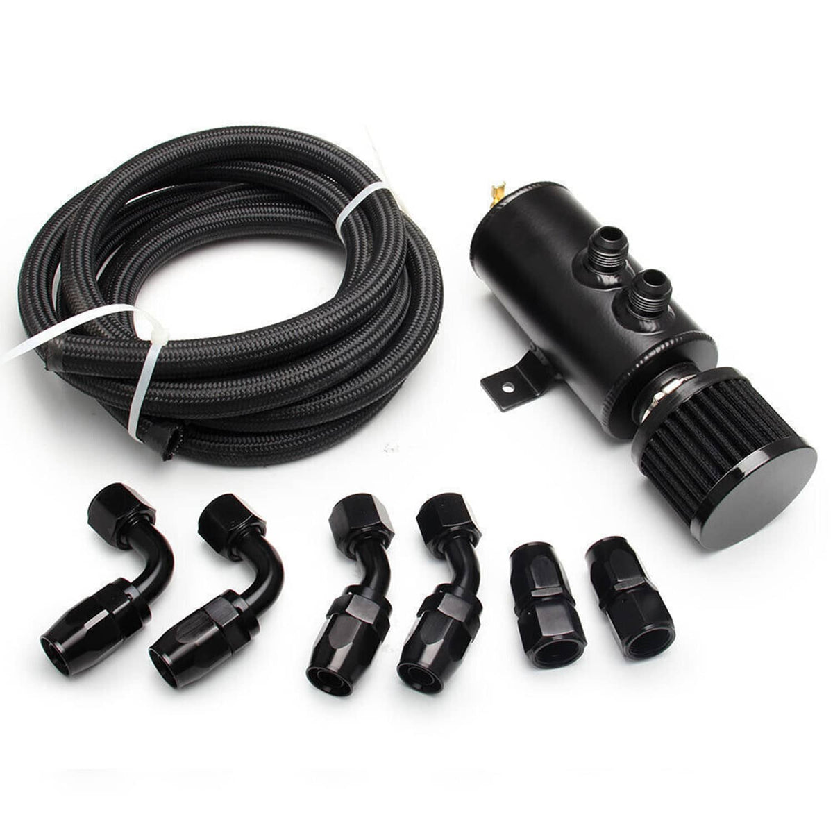 Solidspare 10AN Oil Catch Can Reservoir Tank 2 Port Dual Breather Filter Baffled +10FT Hose
