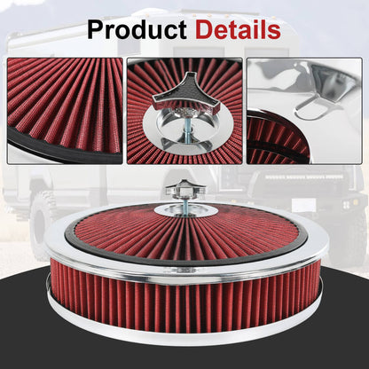 Solidspare High Flow 14" X 3" Round Red Thru Washable Air Cleaner For SBC BBC