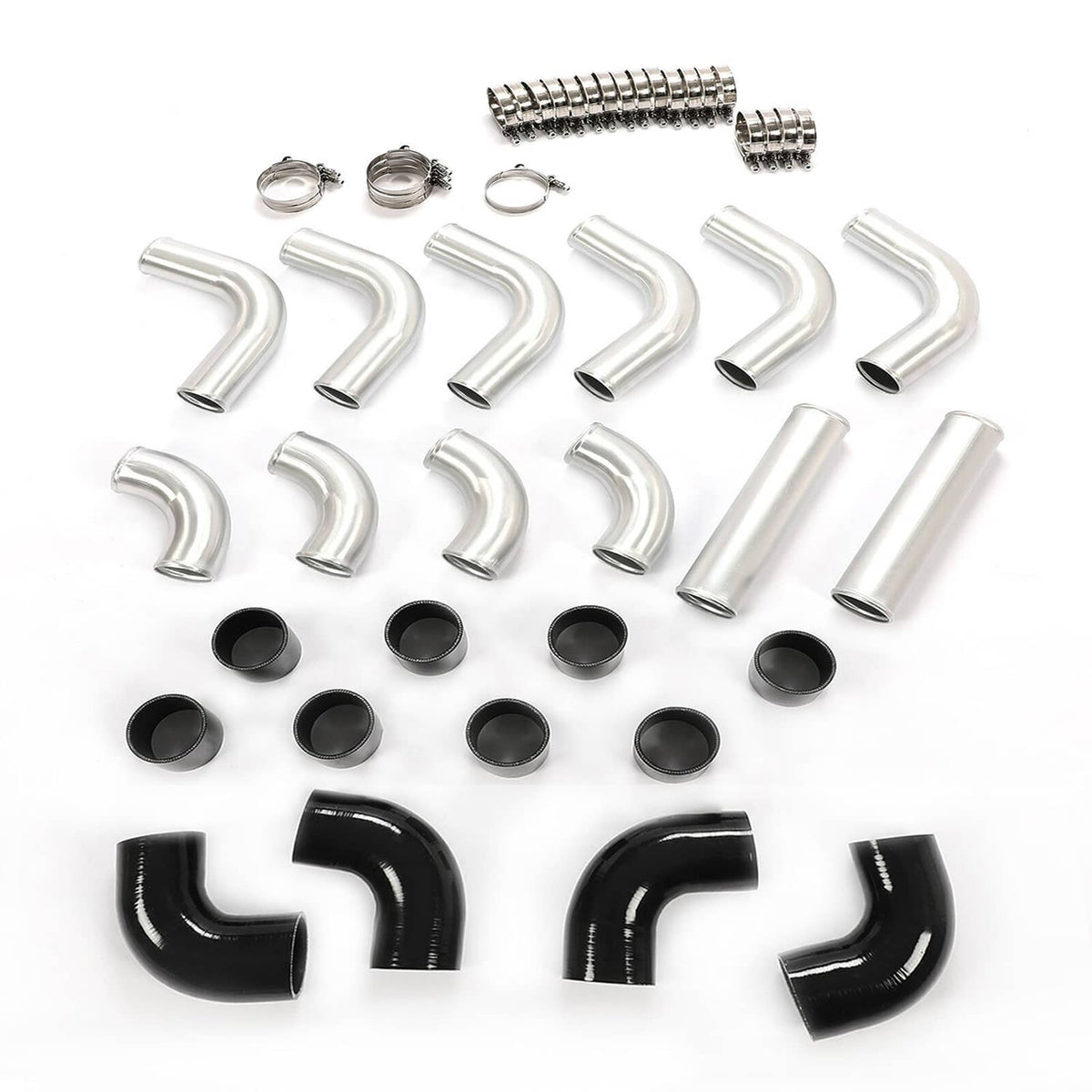 Solidspare 3" Turbo Intercooler Elbow Pipe Kit w/Silicone Hose & Clamp Universal Aluminum