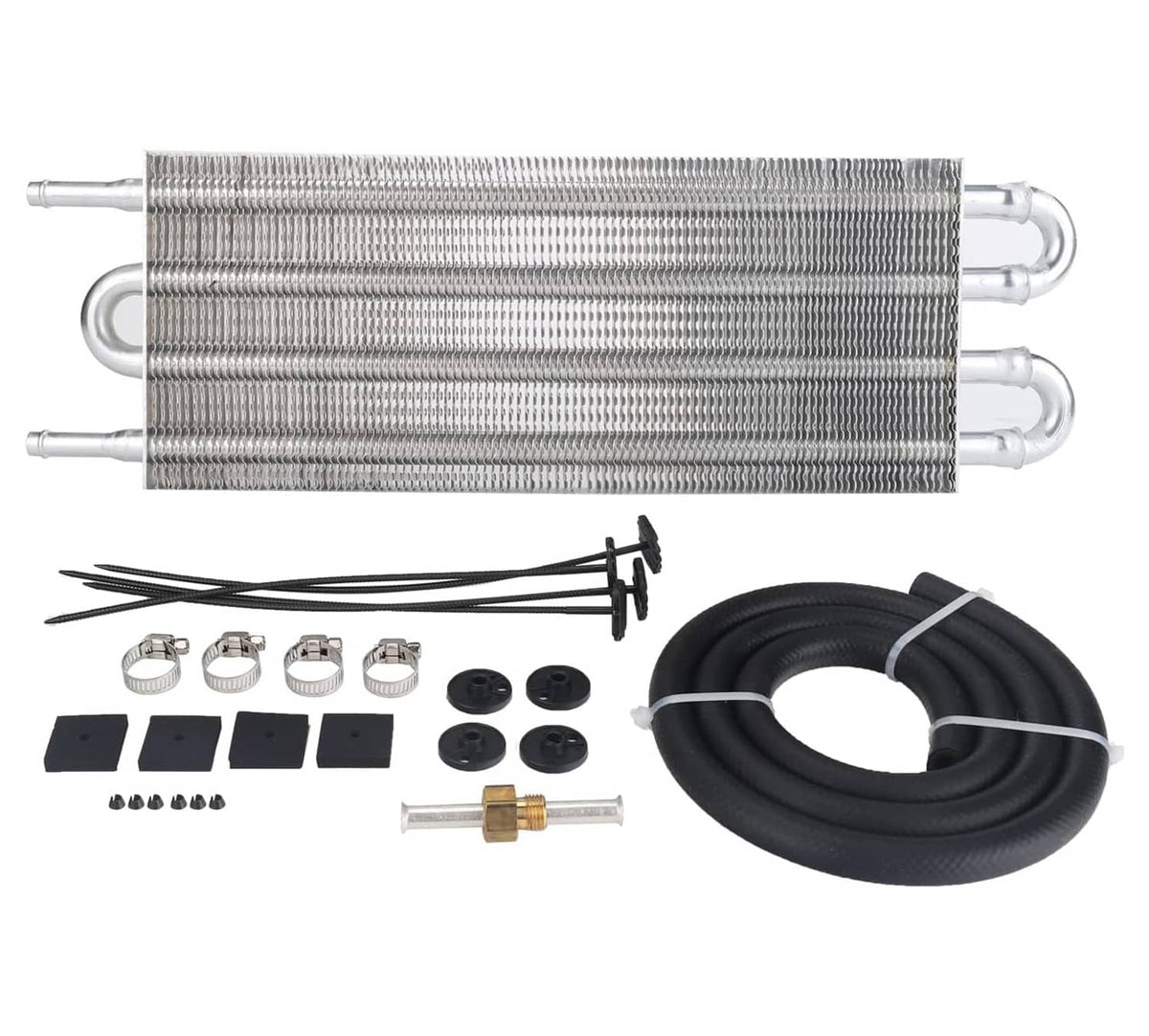 Solidspare Aluminum Transmission Oil Cooler + Hose /Mounting Kit 4 Row Radiator Auto-Manual
