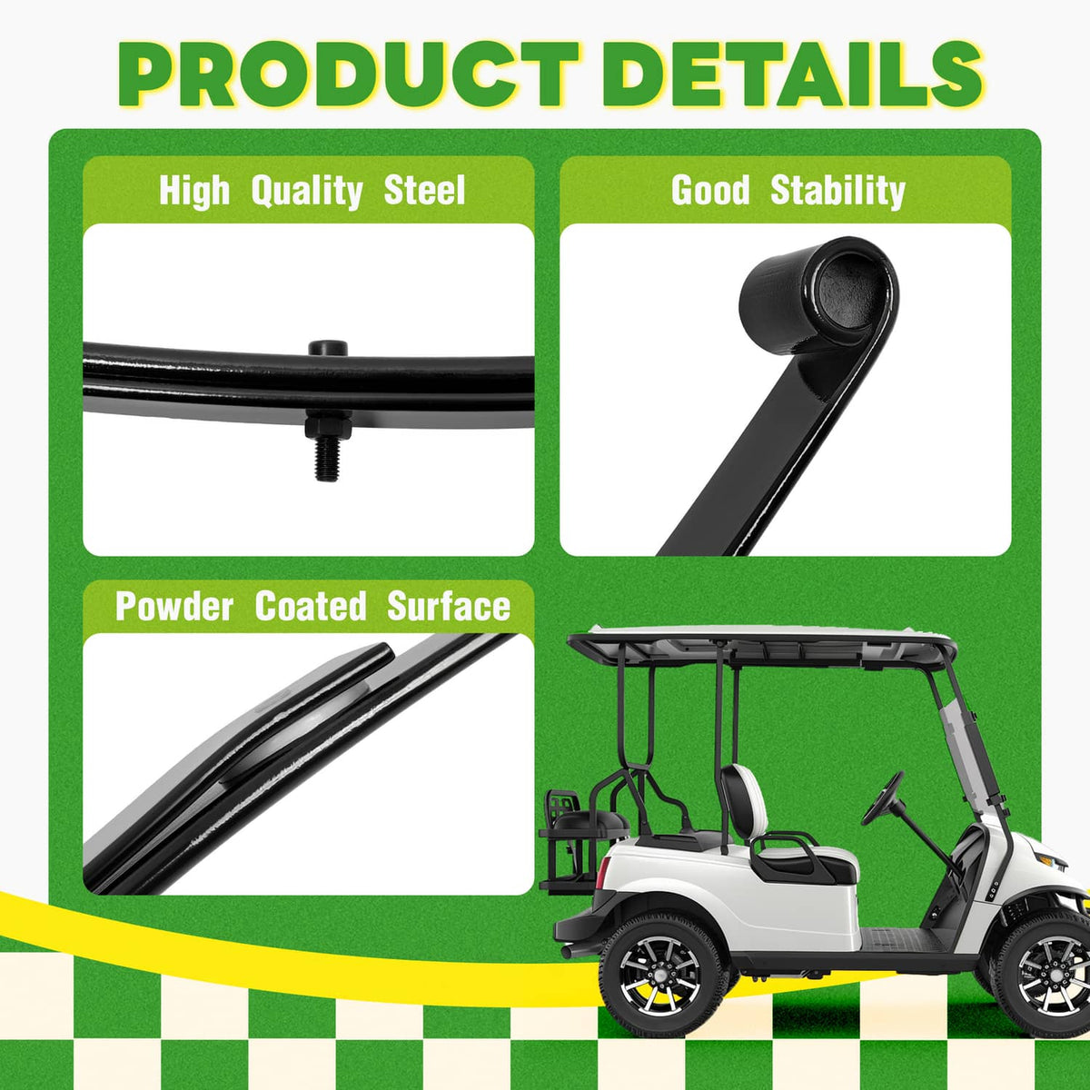 Solidspare Heavy Duty Golf Cart Rear Leaf Spring Kit (2 Leaf ) For EZGO RXV 2008+, Set of 2