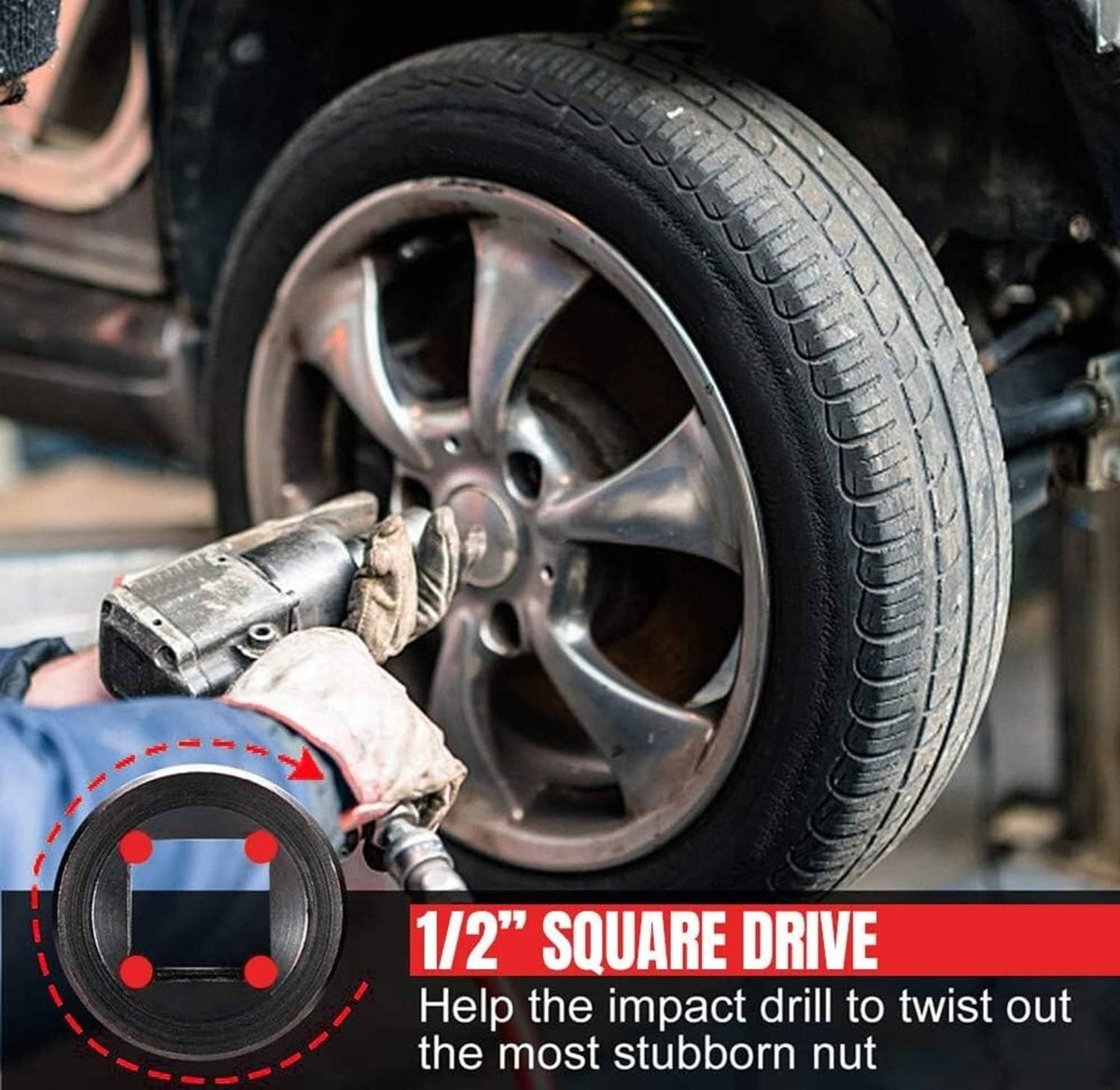 Solid Spare 5Pc Wheel Lug Nut Remover 1/2" Drive Twist Socket Kit Remove Damaged Locked Nut