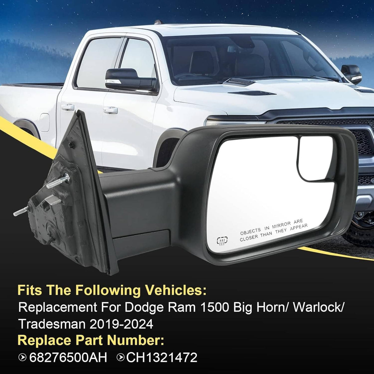 Solidspare Pair For 2019-2024 Ram 1500 Driver & Passenger Side Mirrors w/Heated Turn Signal
