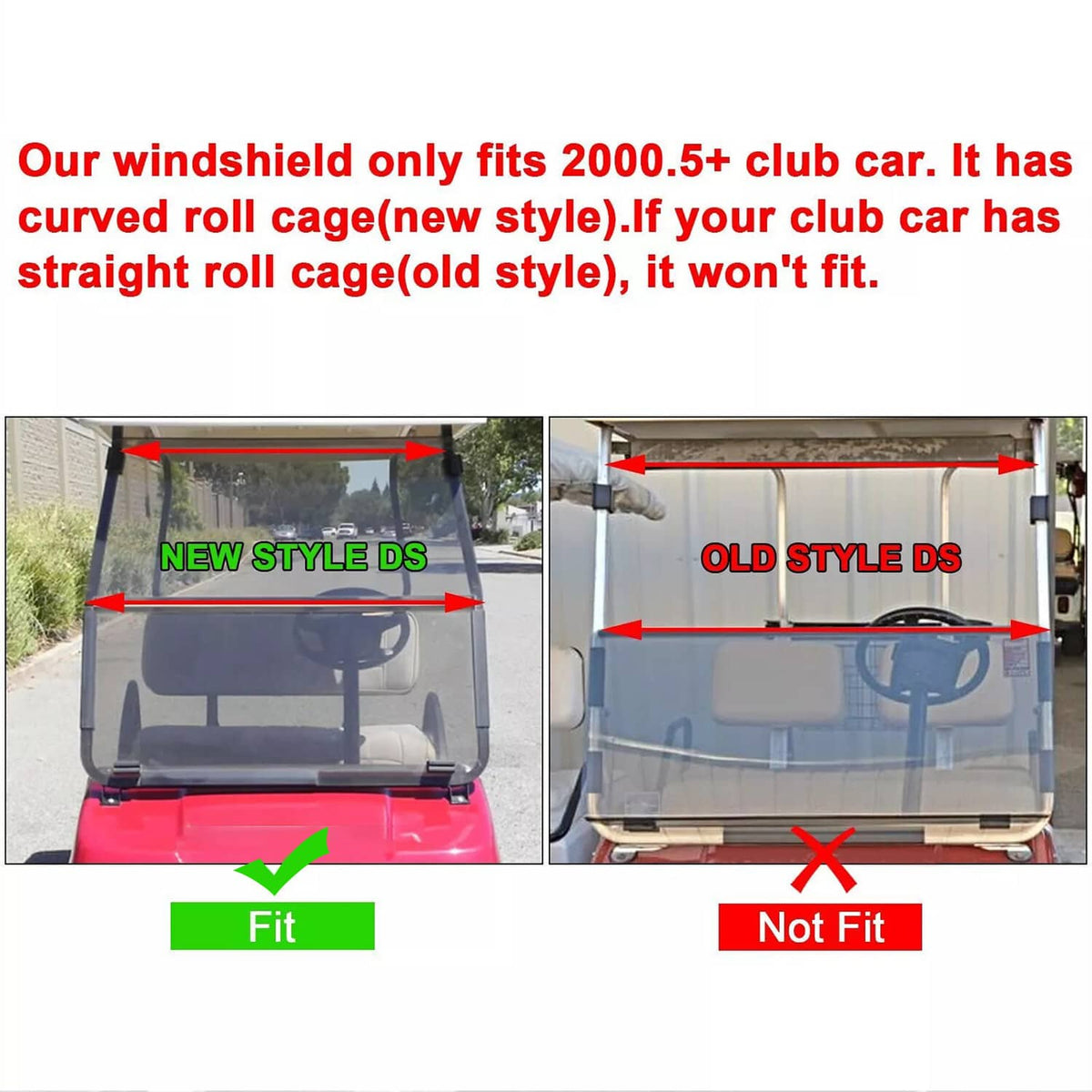 Solidspare For Club Car DS 2000.5 -UP Tinted Windshield Golf Cart Folding Windscreen