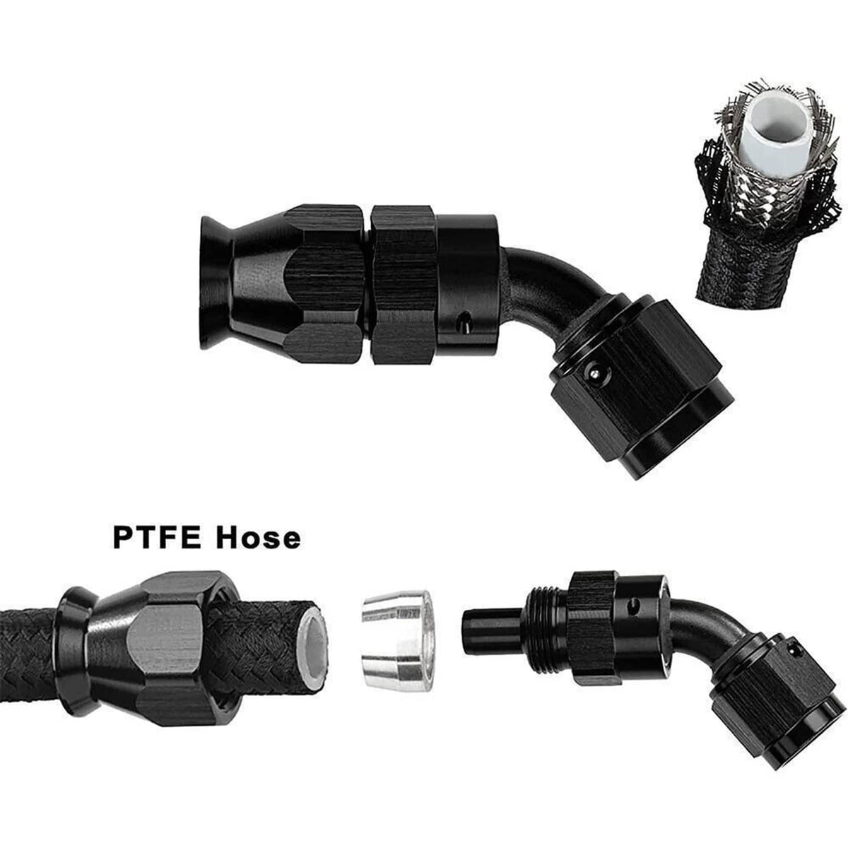 Solidspare Black 20FT 3/8" E85 PTFE LS Swap EFI Fuel Line Fitting Nylon Braided Fuel Kit