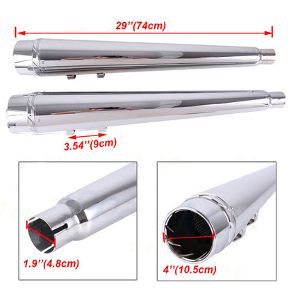 Solidspare 4" Chrome Slip on Mufflers Exhaust Pipe Dual for Harley Touring King Glide 95-16