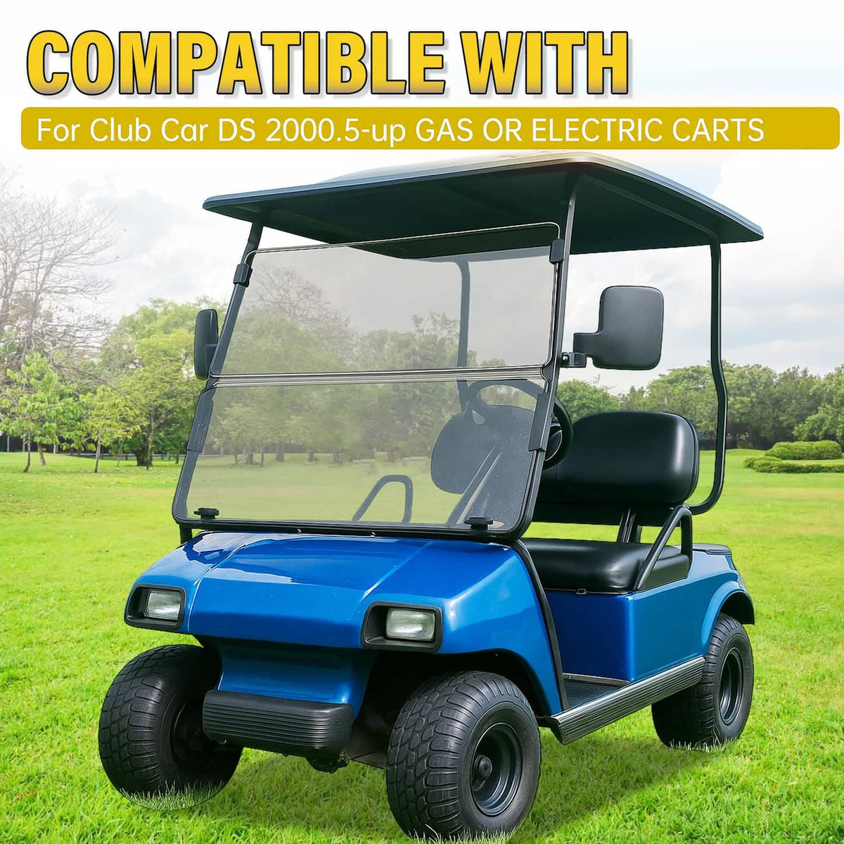 Solidspare For Club Car DS 2000.5 -UP Tinted Windshield Golf Cart Folding Windscreen