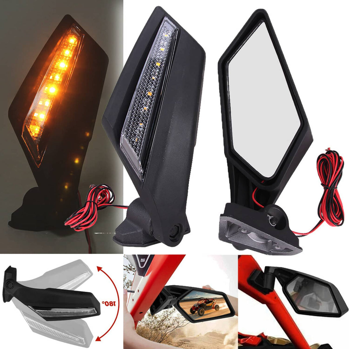 Solidspare UTV Racing Rearview Mirrors LED Light Fit For Can Am Maverick X3 MAX Turbo 17-24