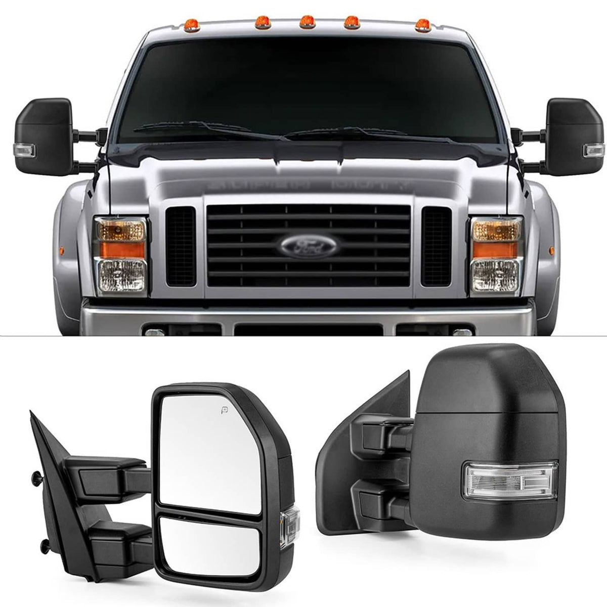 Solidspare Set Towing Mirrors Fit For 2017-2019 Ford F250 350 Power Heated LED Turn Signal
