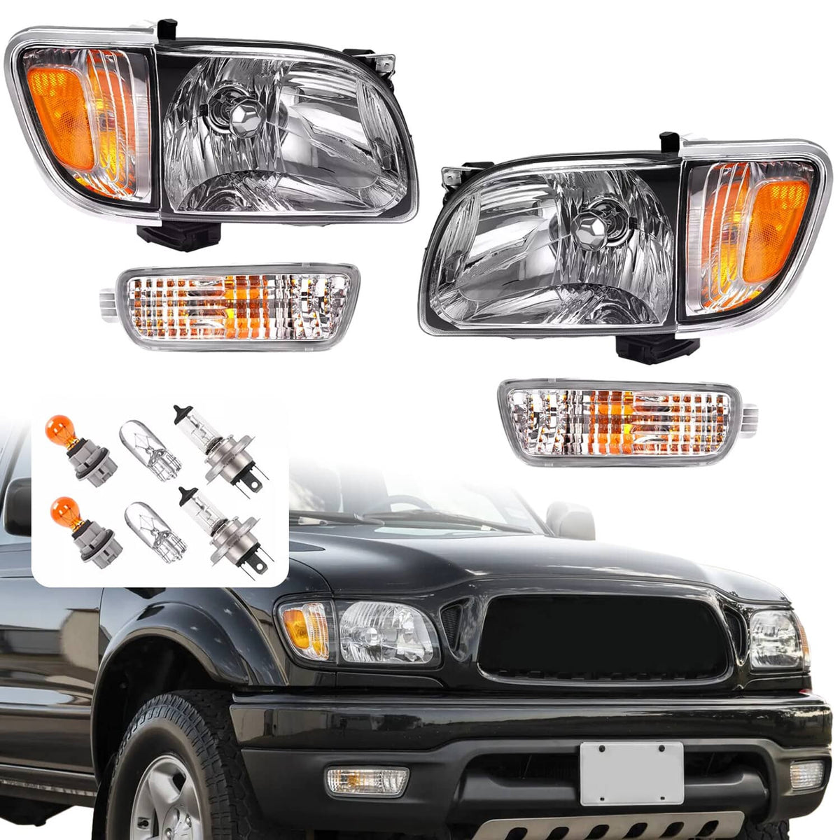 Solid Spare Pair Headlights Corner Signal Lights Lamp w/All Bulbs For Toyota Tacoma 2001-04