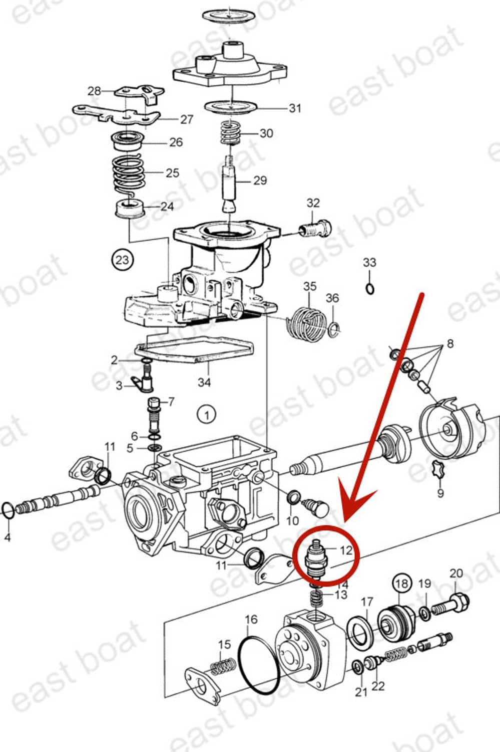 Solid Spare Volvo Penta diesel AD31, AD41, MD22, KAD43 stop solenoid replaces: 876614 859262