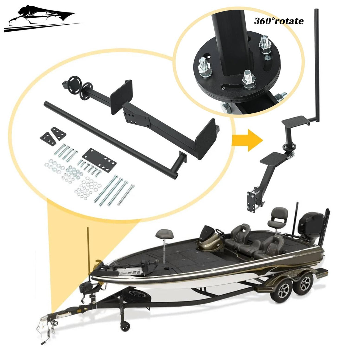 Solidspare Boat Trailer 2 Steps 360 Dual Step w/ Handle Combo Fit For Universal Bass Boat