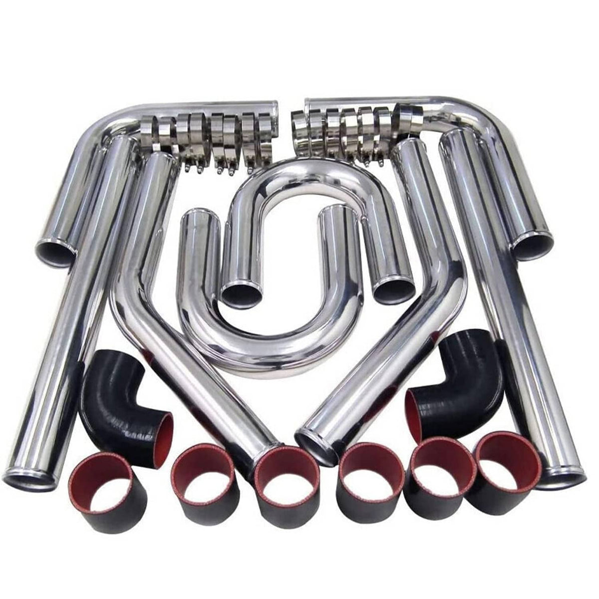 Solidspare 2.5" Universal Aluminum Turbo Intercooler Elbow Pipe Kit + Silicone Hose + Clamp