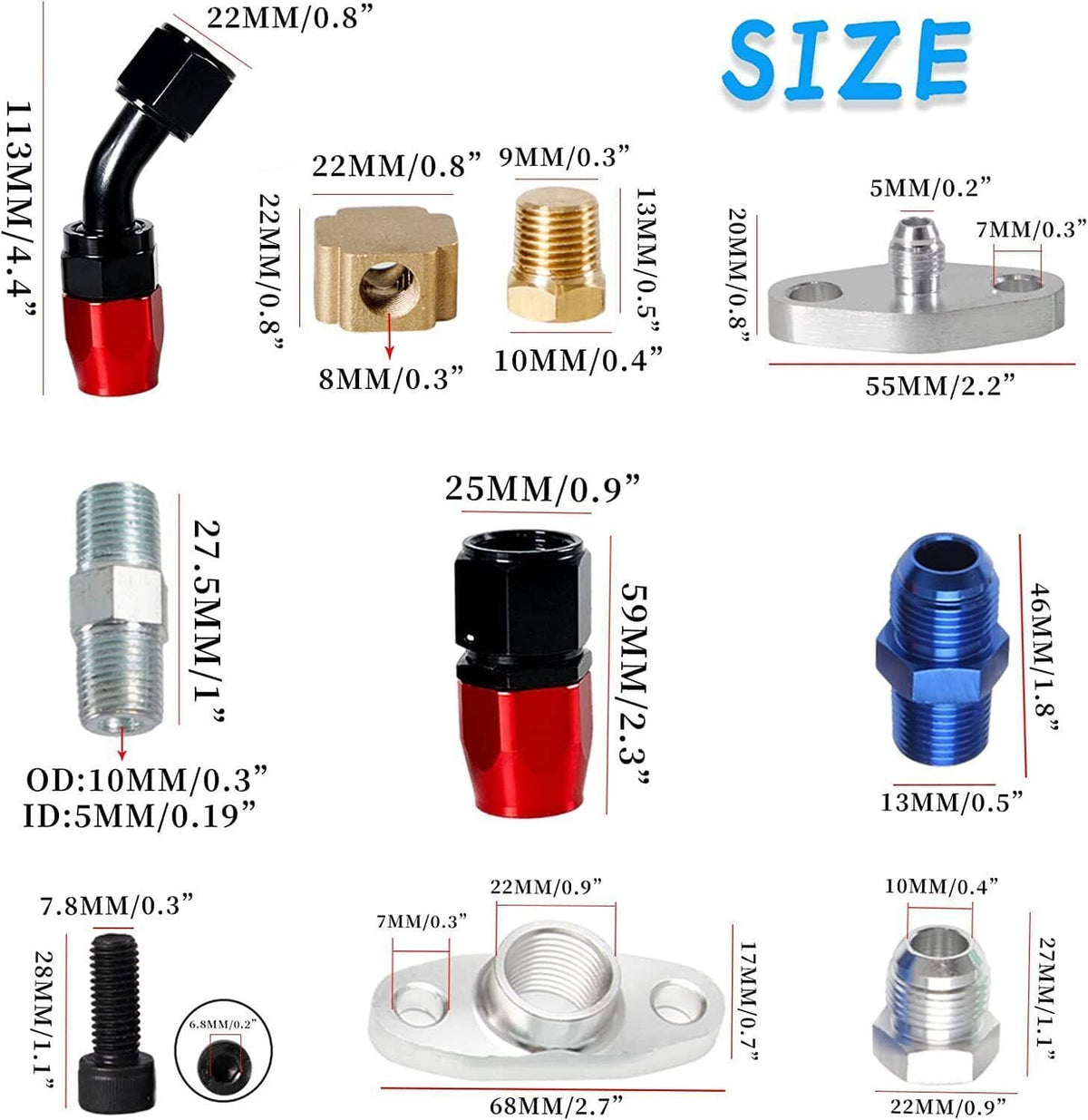 Solidspare Oil Feed Line+10AN Oil Drain Return Fitting Kit For Turbo T3 T4 T6 GT45 T04E T66