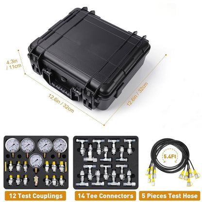 Solidspare 60Mpa Hydraulic Pressure Test Set 5 Gauges 13 Couplings 14 Tee Connectors 5 Hose