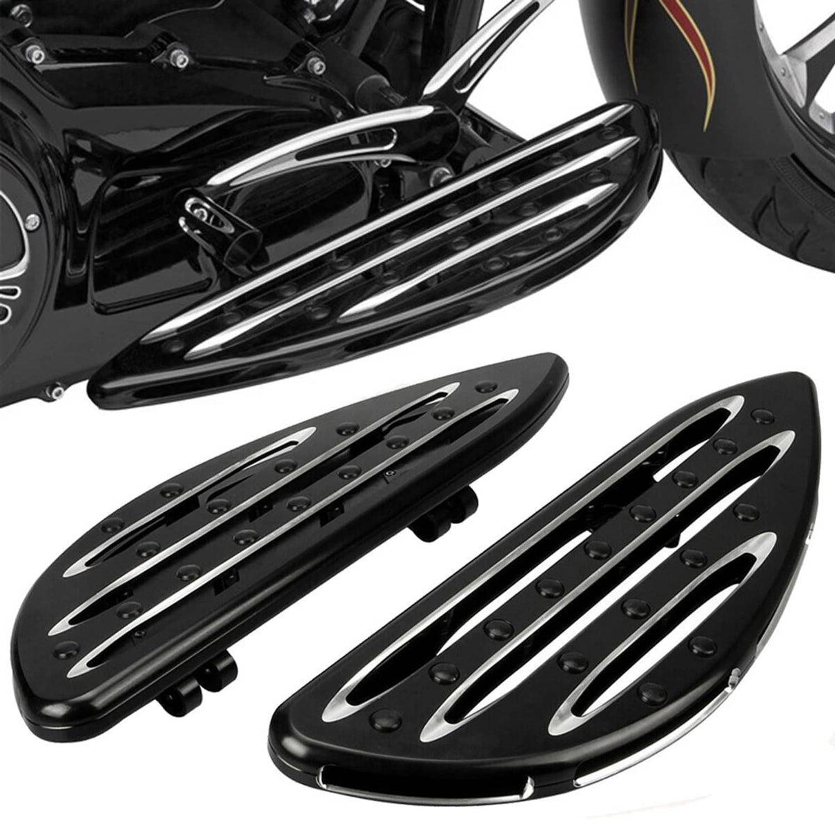Solidspare Pair Front CNC Edge Cut Driver Stretched Floorboards For Harley Touring Softail