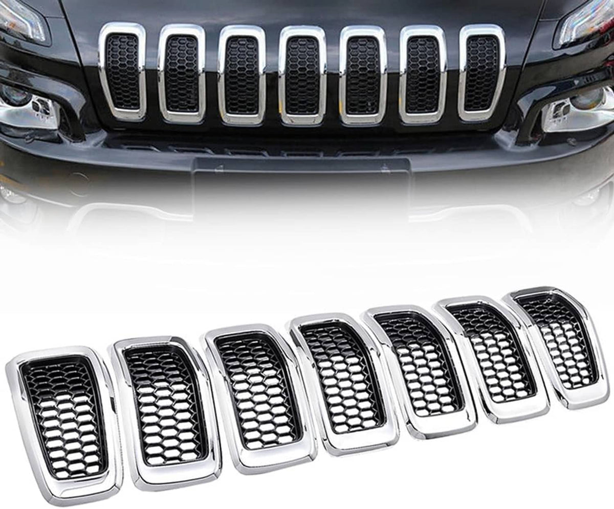 Solidspare 7x Chrome Front Bumper Grille Insert Honeycomb Mesh For 2014-2018 Jeep Cherokee