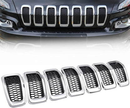 Solidspare 7x Chrome Front Bumper Grille Insert Honeycomb Mesh For 2014-2018 Jeep Cherokee