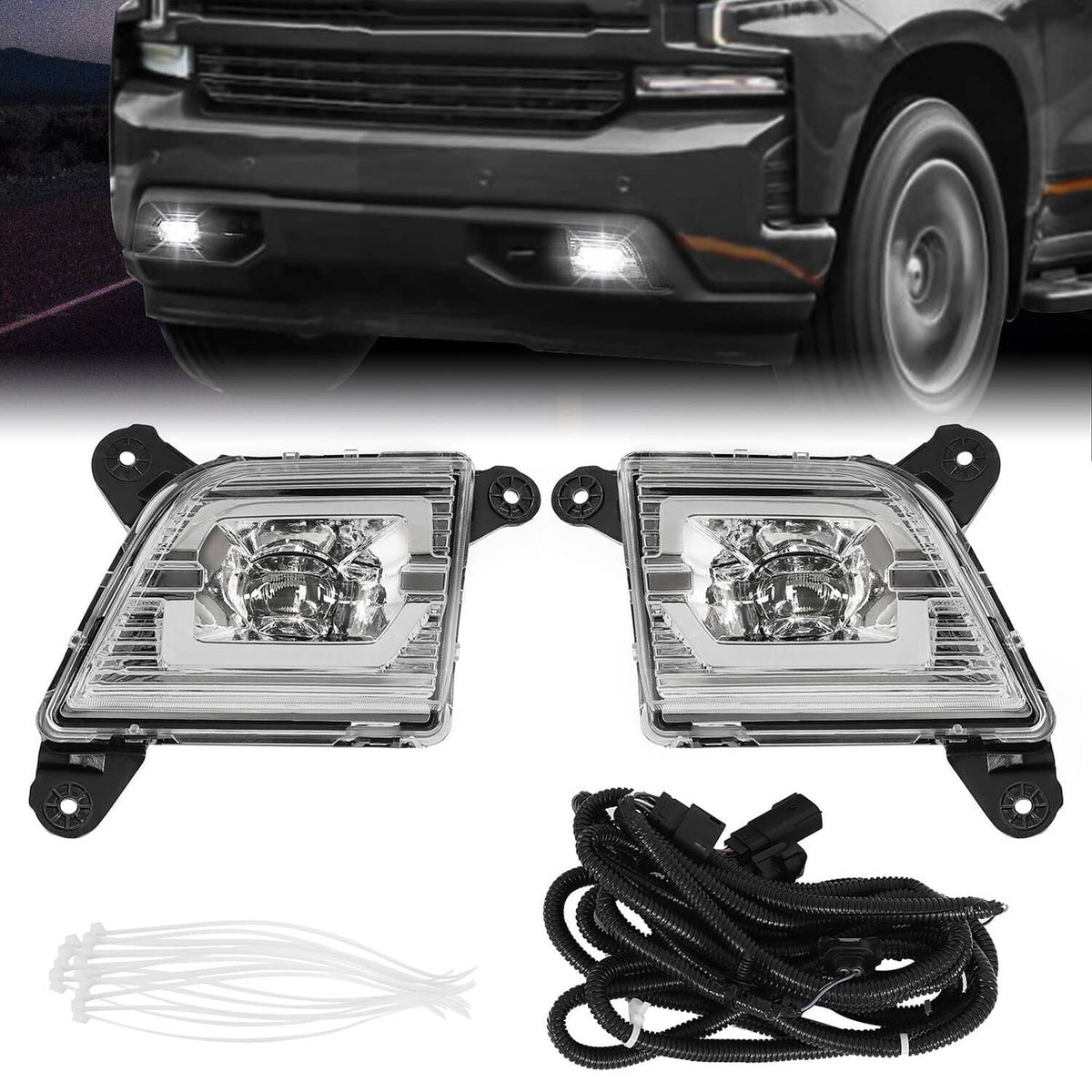 Solid Spare For 2019 2020 2021 2022 Chevy Silverado 1500 2500HD 3500HD LED Fog Lights Lamps