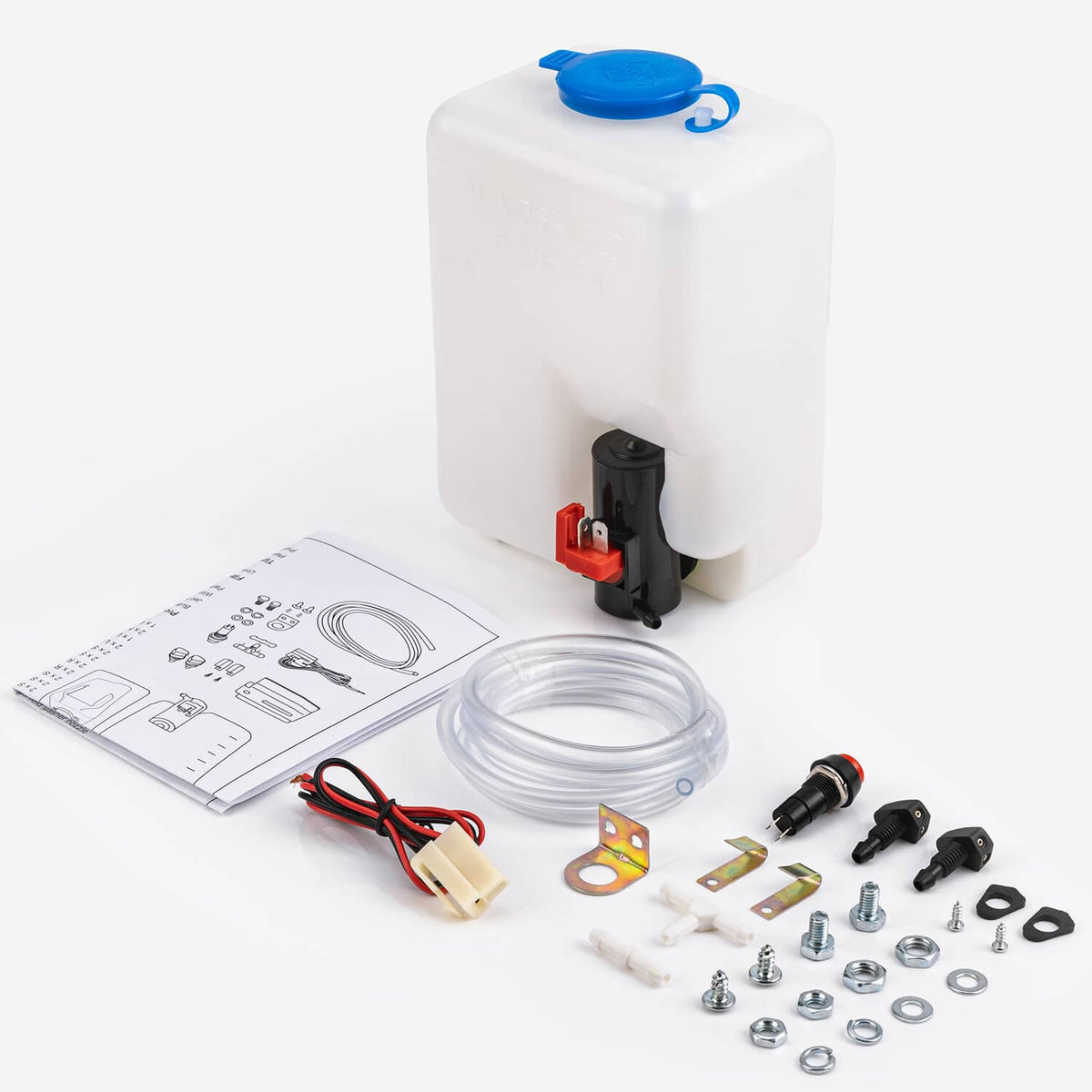 Solidspare Windshield Washer Bottle Tank Pump Wiper System Reservoir Kit 12V Universal 1.5L