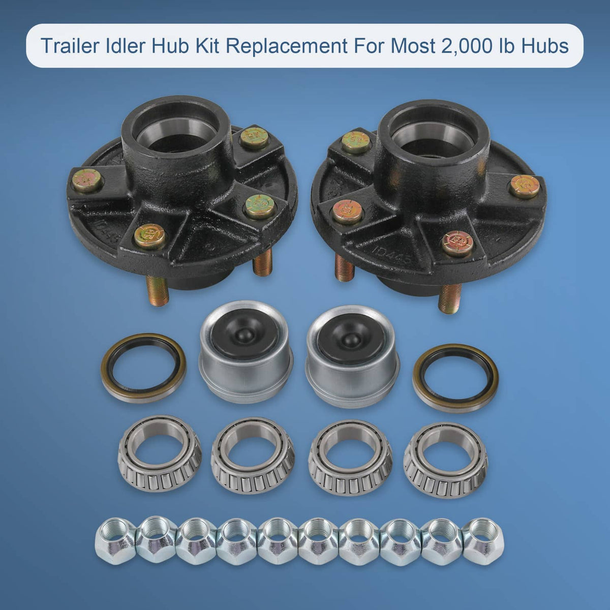 Solidspare 2 × Trailer Idler Hub Kits 5 on 4.5" 5 Lugs For 2000 lbs Axle 1-1/16" bearings