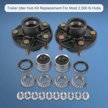 Solidspare 2 × Trailer Idler Hub Kits 5 on 4.5" 5 Lugs For 2000 lbs Axle 1-1/16" bearings