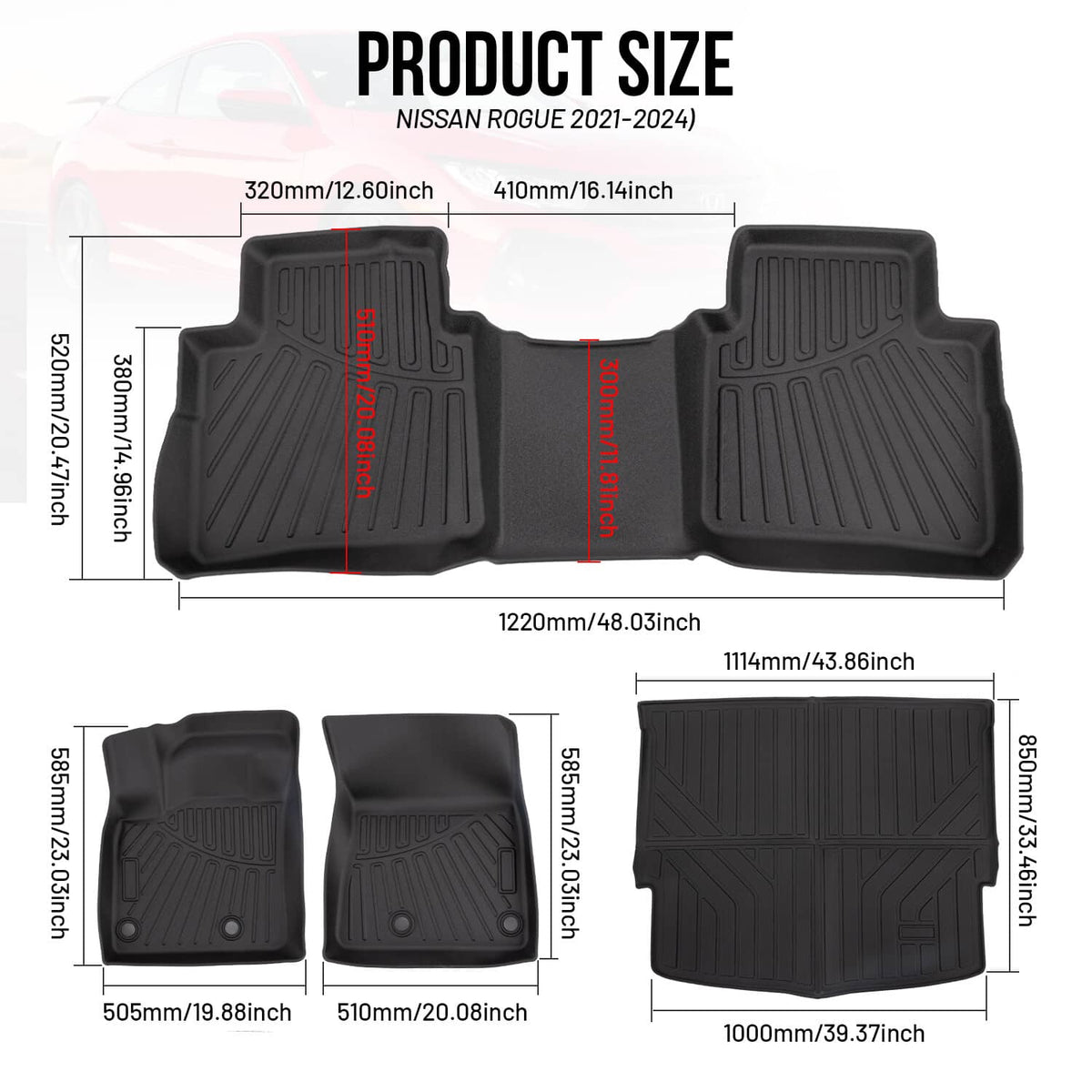 Solidspare Waterproof Floor Mat and Rear Cargo Liner For 2021-2025 Nissan Rogue 4Pcs/set
