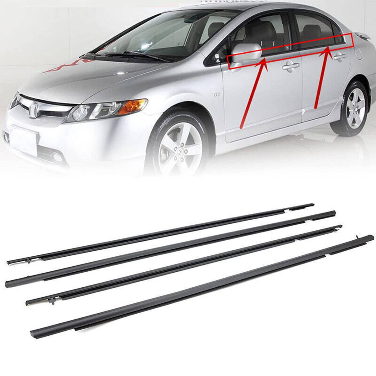 Solidspare 4Pcs Car Window Moulding Trim Weatherstrips Seal Fit For Honda Civic Sedan 06-11