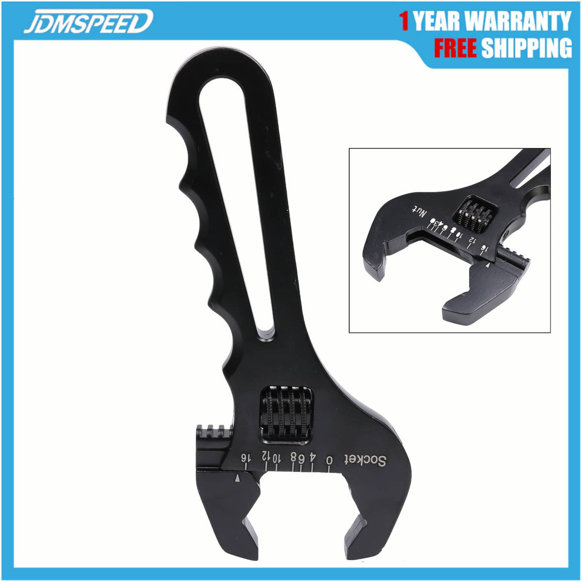 Solidspare Aluminum 3AN-16AN Adjustable Wrench Tool Spanner Black For Hose End Fitting