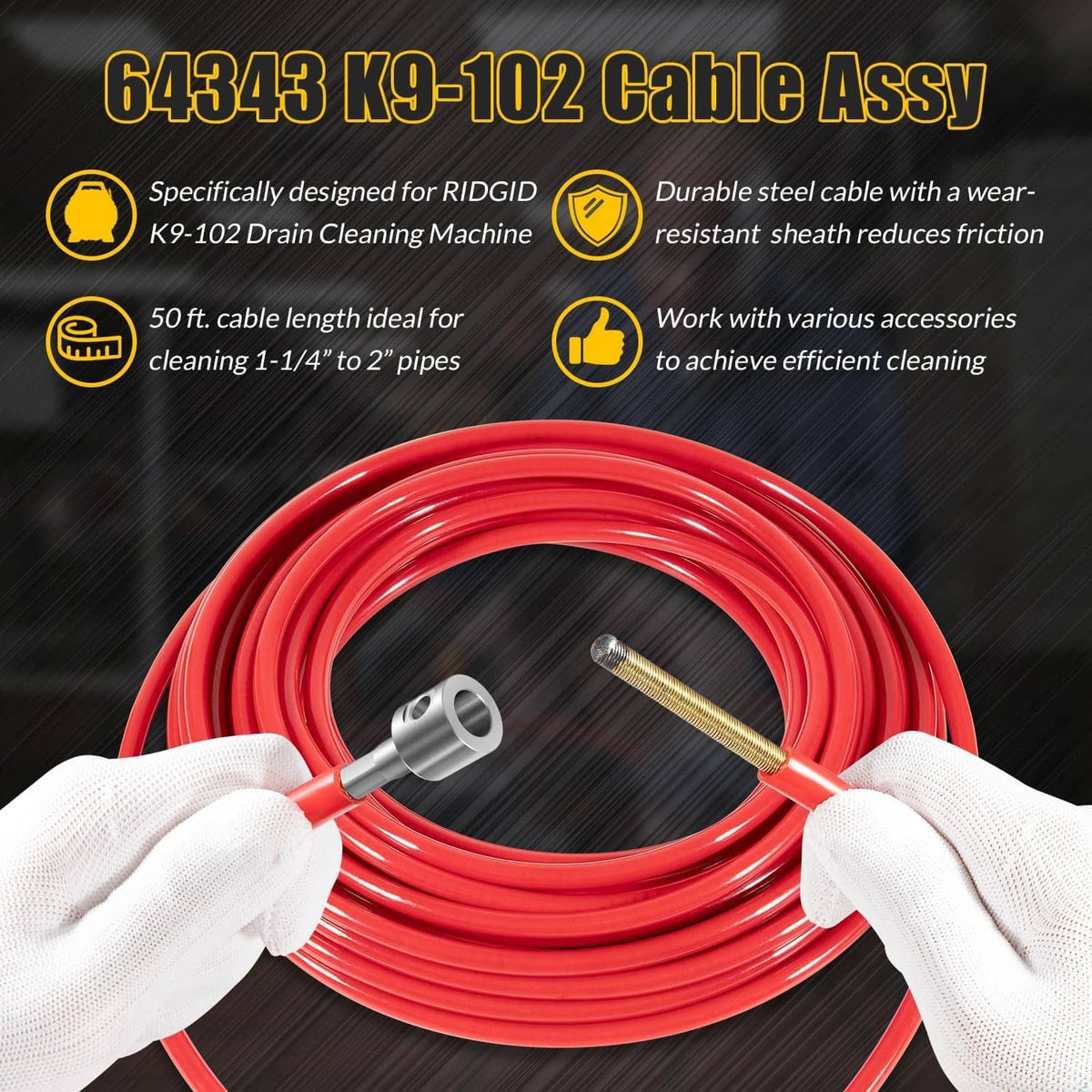 Solidspare Replace for FlexShaft Cable Assembly 64343 K9-102, 50ft, for 1-1/4” to 2” Pipes
