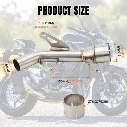 Solidspare Exhaust Pipe For Z900 17-25 Stainless Steel Mid Slip On Exhaust Middle Link Pipe