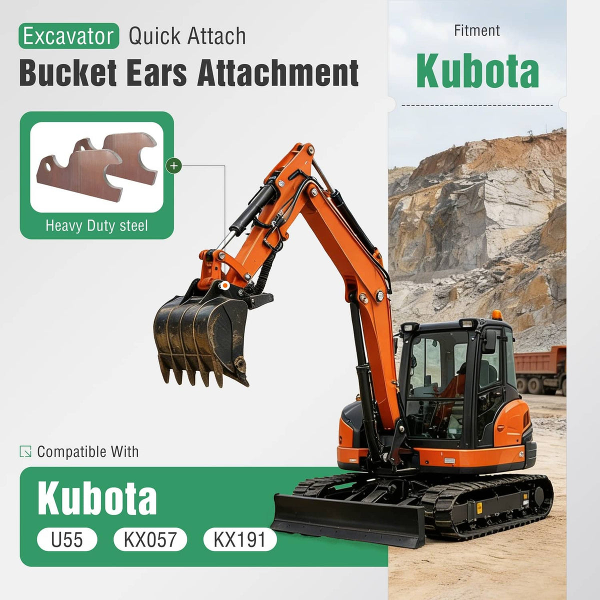 Solidspare For Kubota U-55 KX057 KX191 Excavator Quick Tach Bracket Bucket Ears Attachment